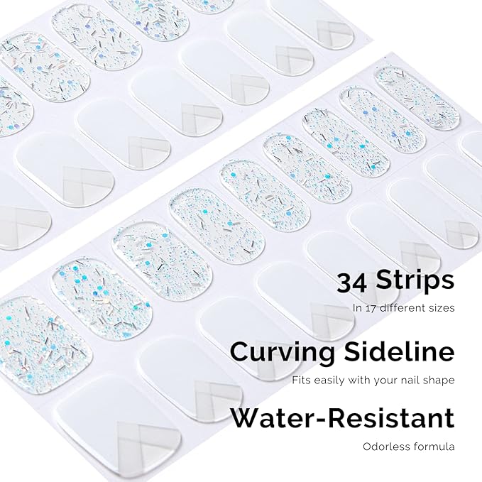NAILOG Semi Cured Gel Nail Strips 34 pcs, Buy 2 Get 1 UV Lamp, Salon-Quality Gel Nail Stickers, Semicured Nail Wraps with Soft Gel Finish | Quartz