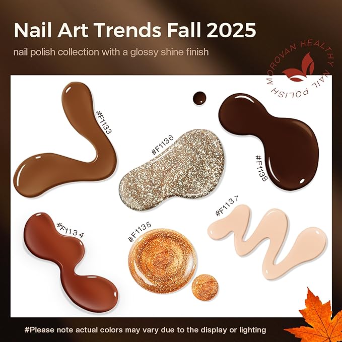 Morovan Fall Nail Polish Set: Dark Brown Burnt Orange Chocolate Mocha Mousse Coffee 2025 Fingernail Polish Kit Glitter Autumn Winter Tan Nude Air Quick Dry Regular Home DIY Manicurist Women Girls Gift
