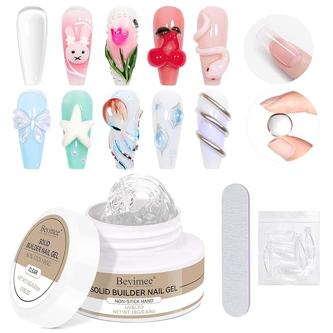 Solid Builder Gel For Nails, White 3D Nail Art Hard Gel For Nails 18g Non-Sticky Hand Molding Carving For Nail Sculpting Extension Salon DIY At Home