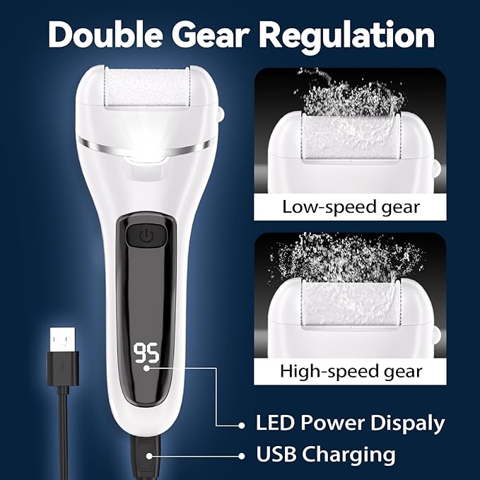 Electric Callus Remover for Feet with 3 Roller Heads 2 Speed Rechargeable Waterproof Professional Pedicure Kit 17 in 1 Foot File Tools Perfect for Dead Hard Cracked Dry Skin