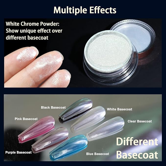 Allstarry Unicorn Chrome Nail Powder, Aurora Mermaid Iridescent White Pearl Nail Chrome Powder Pigment Glitter Fairy Dust for Nail Art, Manicure, Gel Nail Polish - Moonlight White