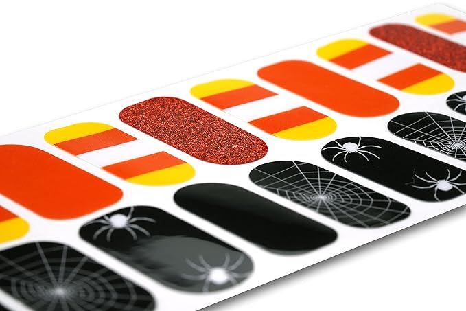 | 20 Exquisite Gel Nail Polish Strips w/Application Accessories - No UV/LED Lamp Required (Holiday | Candy Corn & Spiders)