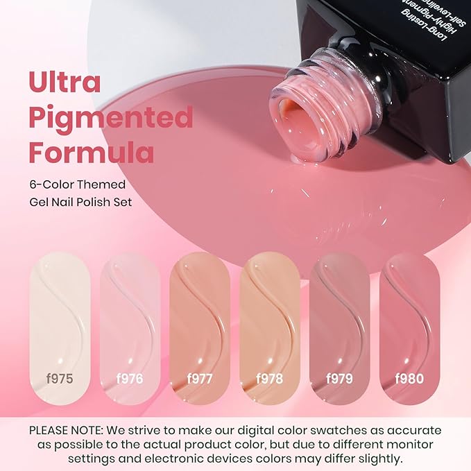 Beetle Nude Gel Nail Polish Set - 6 Colors Light Pink Nude gel polish colors Soak Off Gel Polish Kit Nail Art Manicure Salon Uv Led DIY at Home Vanilla Cloud Collection Gift for Women&Girls