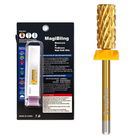 3/32'' Super Cut Nail Drill Bits for Fast Hard Gel Removal, MagiBling Tungsten Carbide Bits for Professional Users, Upward Deep Cut, Right Hand Use, Manicure Cuticle Gel Polishing, Double Coarse.