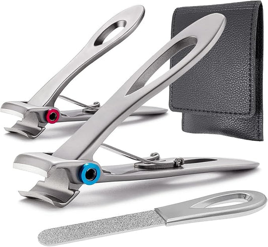Large and Small Nail Clippers Set, Toenail Clippers for Thick Toenails, Wide Jaw Opening Heavy Duty Stainless Steel Toe Nail Clippers for Seniors, Men & Women