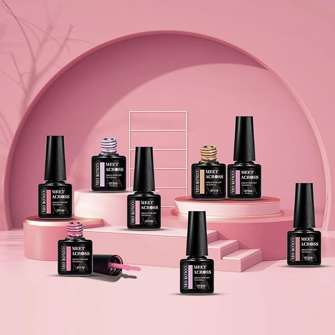 MEET ACROSS Pink Gel Nail Polish Set 8 Colors, Hot Pink Tones Light Soft to Dark Pink Shades Magenta Nail Art Design for Women Girl Nail Lovers Gift Salon DIY Halloween Gel Manicure Kit