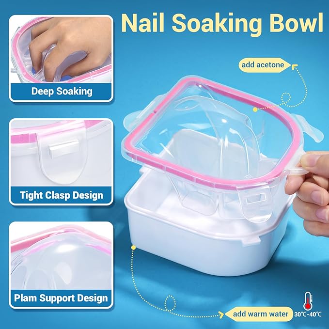 TsMADDTs Nail Polish Remover Kit with 2PCS Nail Soaking Bowls Manicure Bowls for Hands, Cuticle Remover Tools, Cuticle Oil, Files, Buffers, Brush, Dip Removal Kit