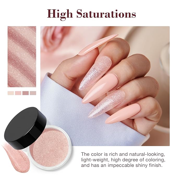 AZUREBEAUTY Dip Powder Nail Kit, 4 Colors Dipping Powder Nude Skin Glitter System Liquid Set Recycling Tray, French Nail Art Base & Top Coat Activator DIY Salon.