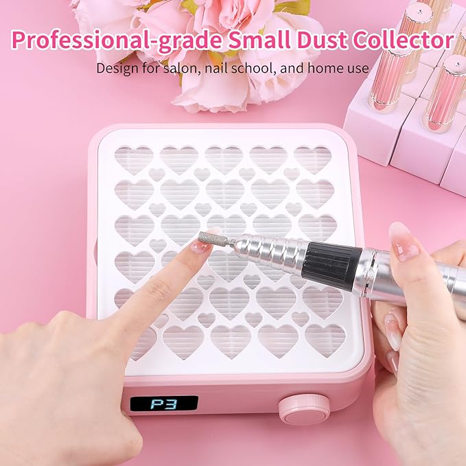 BQAN Nail Dust Collector Portable for Home & Salon - 4200RPM Vacuum with Reusable Filter, for Acrylic Drilling Dust Beginner Friendly Small Manicure Tool (Pink)