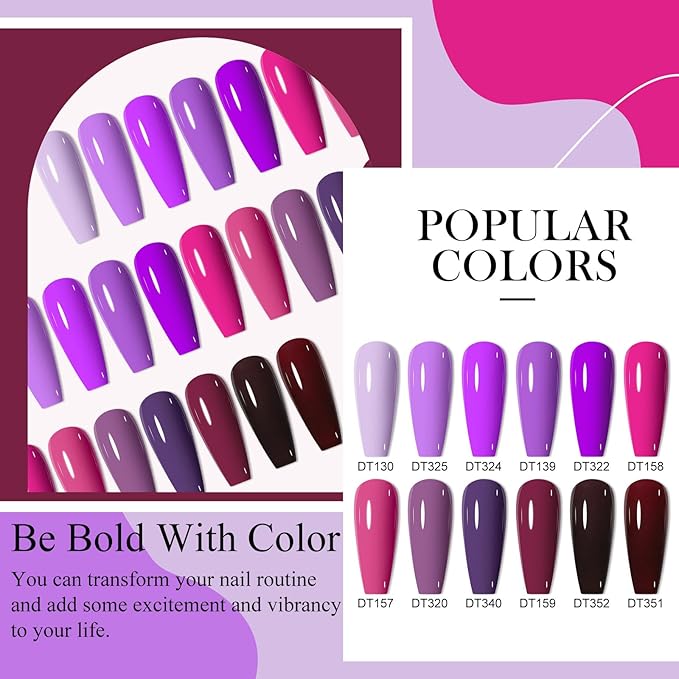 MEET ACROSS 12PCS Gel Nail Polish Set, 12 Colors Gel Nail Kit Art Design Soak Off UV LED,Nail Art Design Gifts for Women (SET-2, 12PCS)