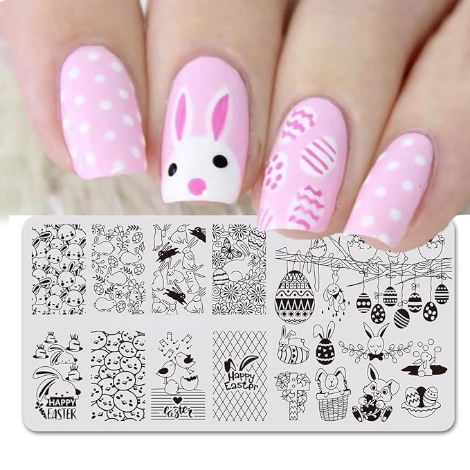 Easter Nail Stamping Plates Cute Bunny Nail Stamping Plate Chick Easter Eggs Designs Nail Art Stamping Template Easter Rabbit Manicure Decorations Supplies 1Pcs