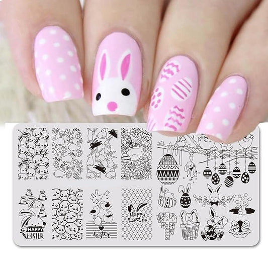 Easter Nail Stamping Plates Cute Bunny Nail Stamping Plate Chick Easter Eggs Designs Nail Art Stamping Template Easter Rabbit Manicure Decorations Supplies 1Pcs