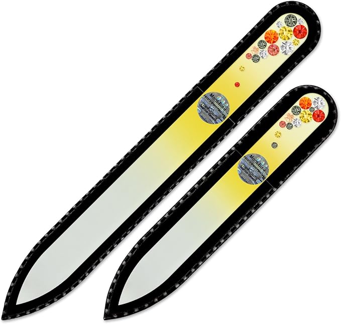 Mont Bleu Premium Set of 2 Glass Nail Files - Hand Decorated with Crystals - Nail Supplies - Improves Nail Strength - Nail File