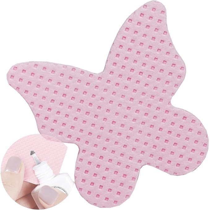 200 Pieces Pink Lash Glue Wipes, Nail Wipes, Butterfly Shape Lint Free Magic Wiper Cloth, Lash Extension Supplies (1 Box) (Simple Packaging)-(Pink Butterfly Shape)