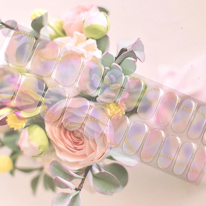 Semi Cured Gel Nail Strips 22pcs Polish Stickers Manicure Wraps for Home DIY Works with Nail Lamp Light