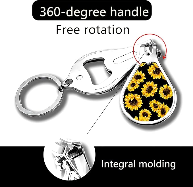 Nail Clipper Set with Keychain 2 Pack Toenail Clippers with Jar Opener Multifunction Nail Cutter for Men-Dorm Room Essentials,Kitchen Gadgets,Golf Accessories,Travel Essentials(Sunflower)