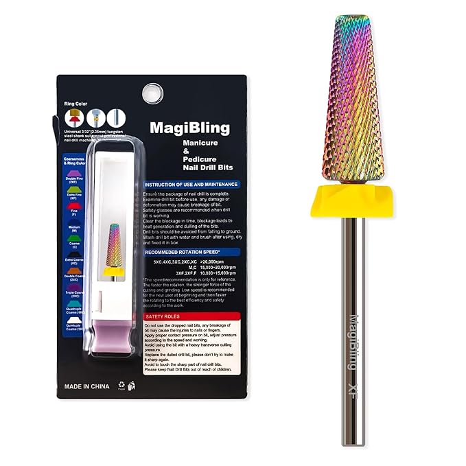 xf 5 in 1 Nail Drill Bits, 16mm Tapered 3/32'' Professional Tungsten Carbide Bits for Efile, 2 Rotation for Electric Drill, Remove Thin Gel, Manicure Cuticle Gel Polishing, Techs Bits, Extra Fine.