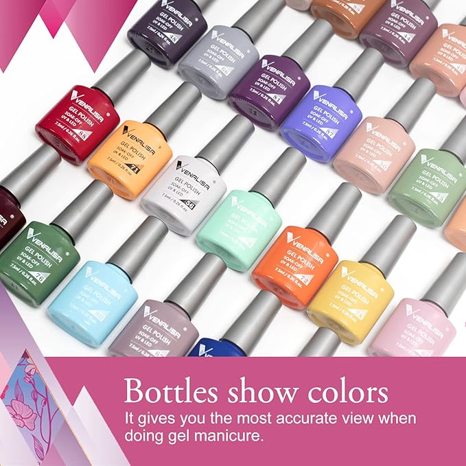 VENALISA VIP2 Set 60 Colors 7.5ml Gel Nail Polish Kit with Base Top Matt Coat,Soak Off UV LED Nail Gel Polish with Colors Card Nail Art Starter Manicure Salon