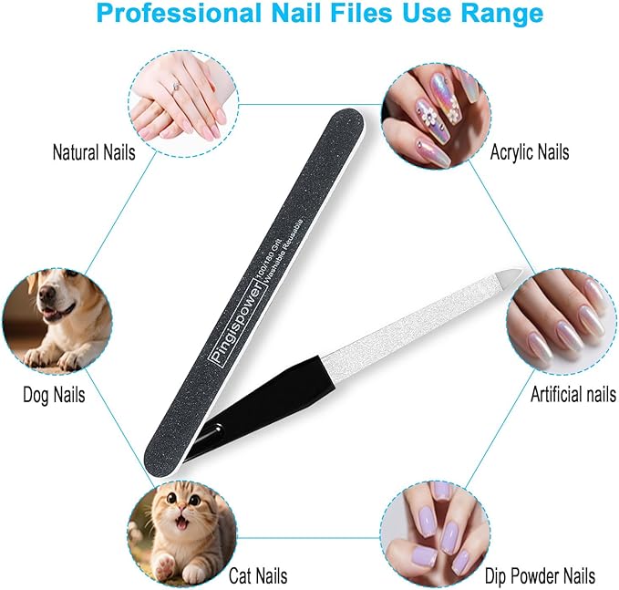 Nail File, 10PCS Professional Nail Files 100/180 Grit Emery Boards for Natural & Acrylic Nails, Double Sided Washable & Reusable Manicure Tools Kit for Women, Home & Salon Travel