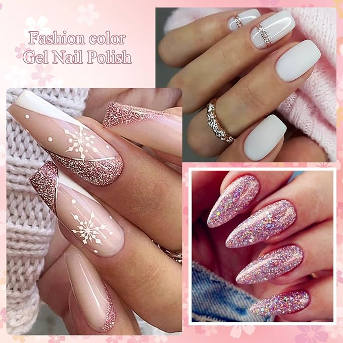 MEET ACROSS Gel Nail Polish Set, 8 Colors Nude Pink Milky White Gel Polish Set Peach Pink Skin Tones Neutral Nail Polish Barely Pink Soak Off LED Starter Kit Popular Nail Art DIY Manicure Gifts