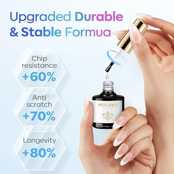 modelones Gel Top Coat, 15ml No Wipe Gel Nail Polish High Gloss Top Coat Shiny Long Lasting Clear Top for Acrylic Nails, Need U V/LED Lamp for Home DIY Gift and Fall Manicure Salon