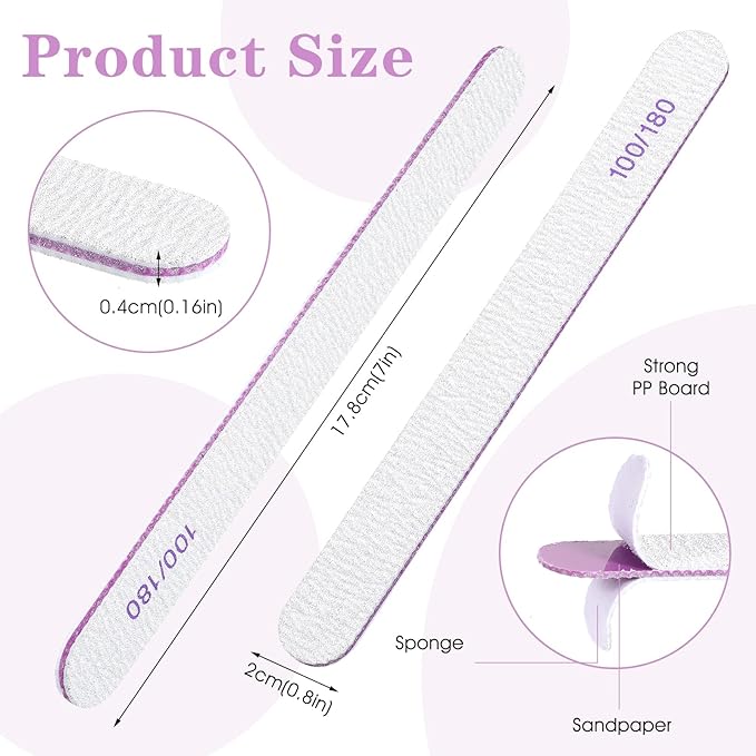 200 Pcs Nail Files 100/180 Grit Double Sides Emery Boards Reusable Nail Files for Acrylic Nails Professional Manicure Tools for Natural Nails Acrylic Nails Home and Salon Supplies (Oval)