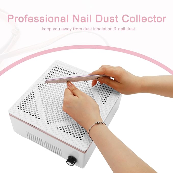VOCOSTE Nail Dust Collector, 60W Nail Vacuum Dust Collector, Low Noise Nail Fan Dust Collector, Dust Collector Nail Tech, for Manicure Acrylic Gel Nails Polishing, White