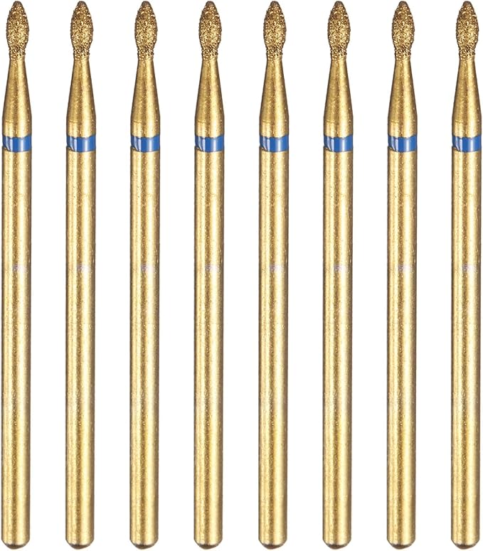 HARFINGTON 8pcs 120-140 Grits Diamond Grinding Bit 1.8mm Oval Head 2.35mm Shank 3.7mm Length Titanium Plated Stone Sanding Drill Bits Rotary Tool for Nails Grinding Polishing