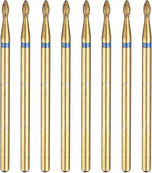 HARFINGTON 8pcs 120-140 Grits Diamond Grinding Bit 1.8mm Oval Head 2.35mm Shank 3.7mm Length Titanium Plated Stone Sanding Drill Bits Rotary Tool for Nails Grinding Polishing