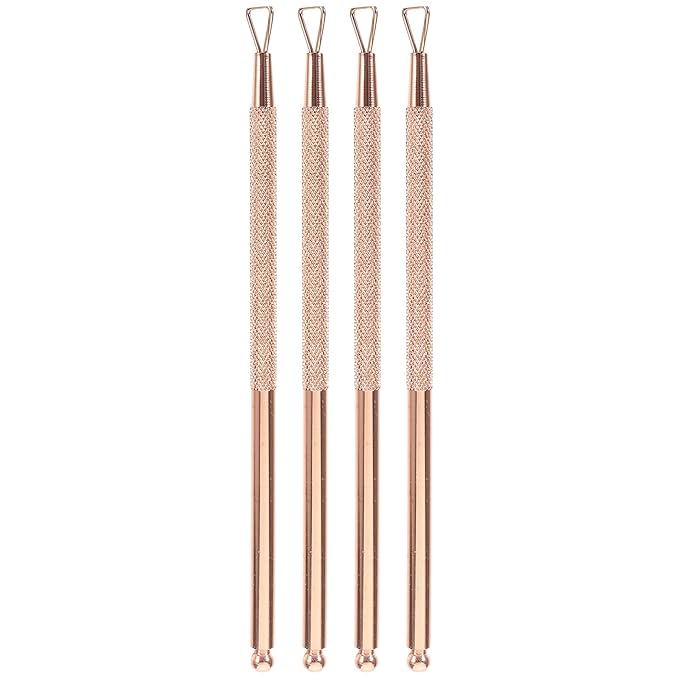 Uonlytech 4 Pcs Stainless Steel Cuticle Pusher Triangle Cuticle Peeler Scraper Gel Remover Nail Polish Nail Art Remover Tool for Manicure Beauty Salon(Rose Golden)