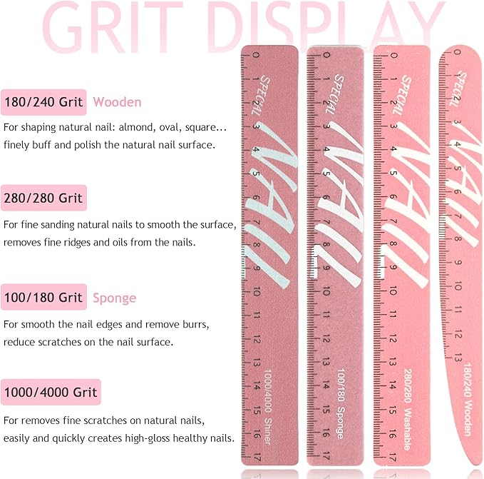 Nail Files and Buffers, 8 Pcs Nail Files for Natural Nails Emery Boards Nail Filer Professional Fingernail Files 80/100/150/180/240/280/1000/4000 Grit Nail File Set,Manicure Salon Tools