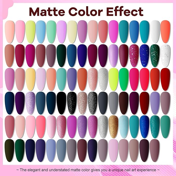 JODSONE 100 PCS Gel Nail Polish Starter Kit with U V Light 95 Colors Macarons Combined with Dark Colors Nail Gel No Wipe Base Coat Top Matte Coat Long Lasting Shine