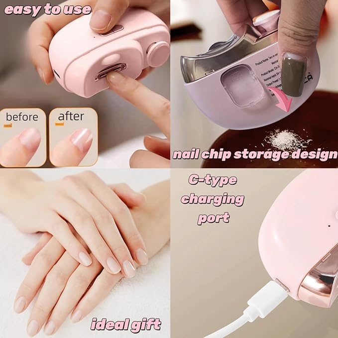 Electric Nail Clippers,2025 Upgraded 3 in 1 Automatic Electric Nail Clipper Trimmer with Polishing for Fingers and Toes with 2 Adjustable Speeds for Seniors,Adults,Women-Pink