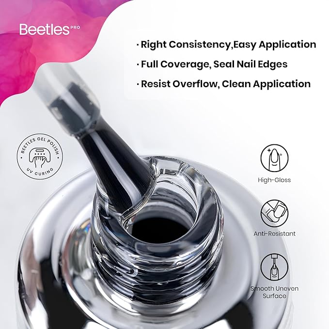 Beetles Pro Gel Top Coat– 20ml Each, High Glossy & Long-Lasting up to 28 Days – Soak-Off Non-Yellowing Strong Coverage Gel for LED/U V Lamps, Professional Salon Manicure