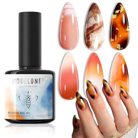 modelones Blooming Gel Nail Polish, 15 ml Clear Nail Art Accessories Stuff for Spreading Effects, Floral Print, Marble, Watercolor Design