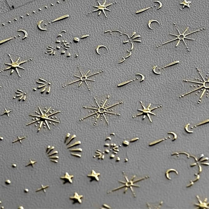 Luxury Moon Star Nail Stickers - 3D Gold Nail Art Stickers Decals for Women & Girls DIY Manicure