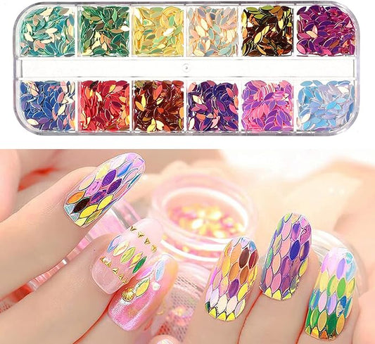 12 Colors Horse Eye Sequins 3D Ultra-Thin Flakes Colorful Glitter Stickers Holographic Laser Shiny Nail Art Design for Nail Decoration DIY Glitters
