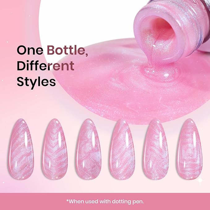 Beetles Pearl Pink Gel Nail Polish,Pearlescent Pink Mermaid Nail Drawing Gel Nail Art Polish Soak Off Uv Led Shimmer Gel Liner Nail Art with Dotting Pen & Heart Nail Charms for Women