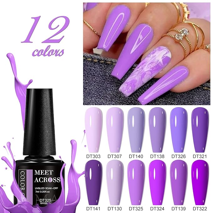 MEET ACROSS 12PCS Gel Nail Polish Set, 12 Colors Gel Nail Kit Art Design Soak Off UV LED,Nail Art Design Gifts for Women (SET-6, 12PCS)