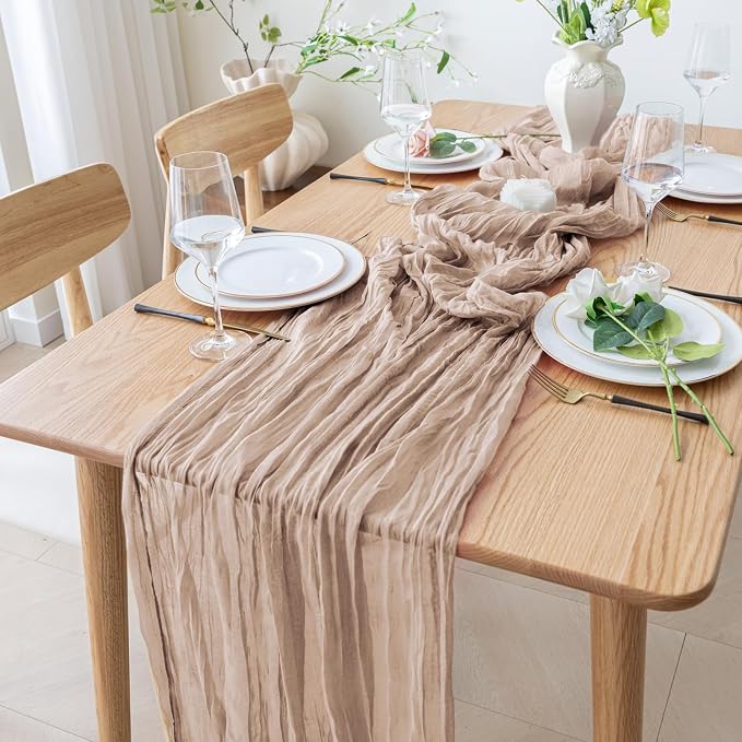 Cheesecloth Table Runner 10FT 6Pcs Nude Pink Boho Gauze Rustic Sheer Runner | - Image 6