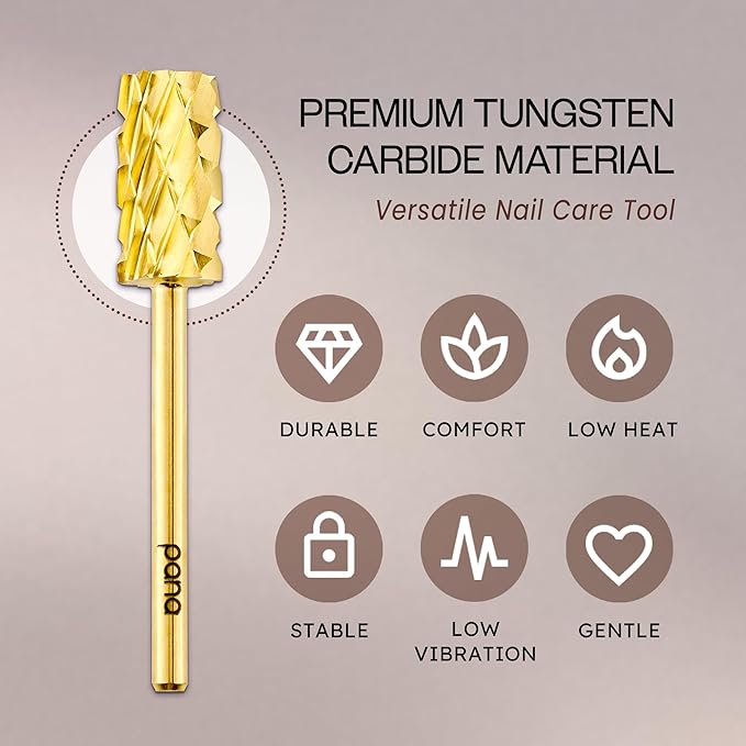 USA PANA 3/32" Shank Size Professional - Flat Top Large Barrel Carbide Bit 5X Coarse to Extra Fine Grit - Nail Drill Bit for Dremel Machine (5X Coarse, Gold)