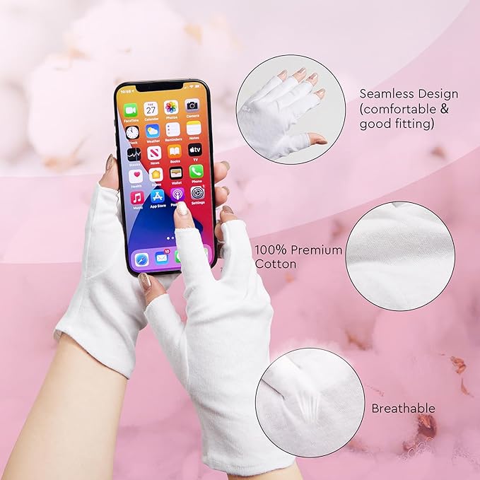4 Pairs White Cotton Gloves - Fingerless Design 100% Pure Cotton Moisturizing Gloves - One Size Fits Most, Eczema Gloves for Dry Hands