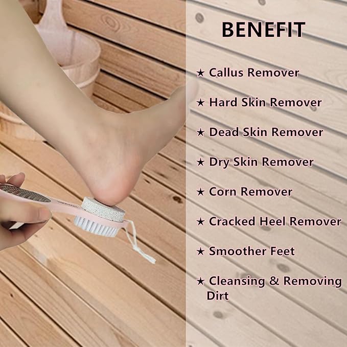 Foot File Callus Remover 5-in-1, Feet Scraper Pedicure Tools with Pumice Stone, Foot Scrubber Brush, Stainless Steel Foot Rasp and Sand Paper Debris Catcher, Multi Purpose for Home Foot Care