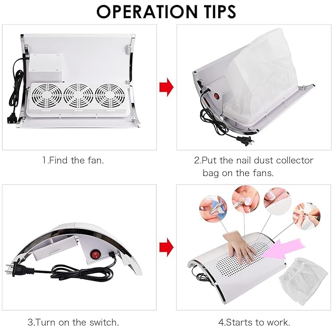 Nail Dust Collector Powerful Nail Vacuum Dust Collector, 40W Nail Dust Vacuum Cleaner Dust Extractor for Poly Nail, Acrylic Fan Vacuums Dust Suction Machine Manicure Dust Collector for Nails
