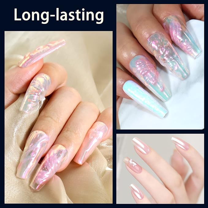 Allstarry Unicorn Chrome Nail Powder, Aurora Mermaid Iridescent White Pearl Nail Chrome Powder Pigment Glitter Fairy Dust for Nail Art, Manicure, Gel Nail Polish - Coral World