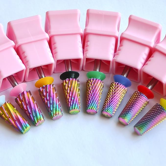 Round Top Nail Drill Bits, Cross Cut Tapered 3/32'' Safety Tungsten Carbide Professional Bit, Remove Gel Fast, Left Right Hand Use, Acrylic Nail Polish, Technicians Bits, Double Coarse.
