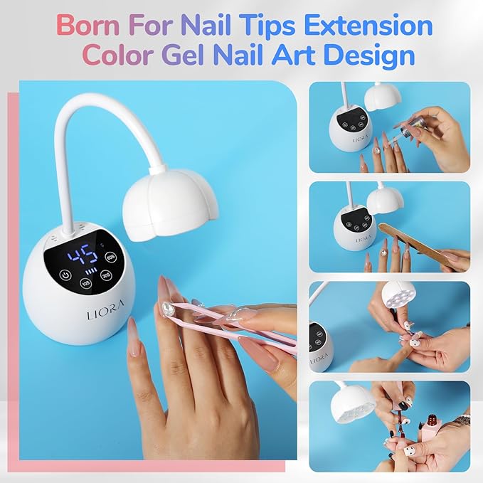 LIORA UV LED Nail Lamp - Gooseneck UV Light for Gel Nails, Cordless USB Rechargeable Flash Curing Ligth with 4 Timers & Auto Sensor, Nail Dryer Gel Polish Light for Salon Home DIY