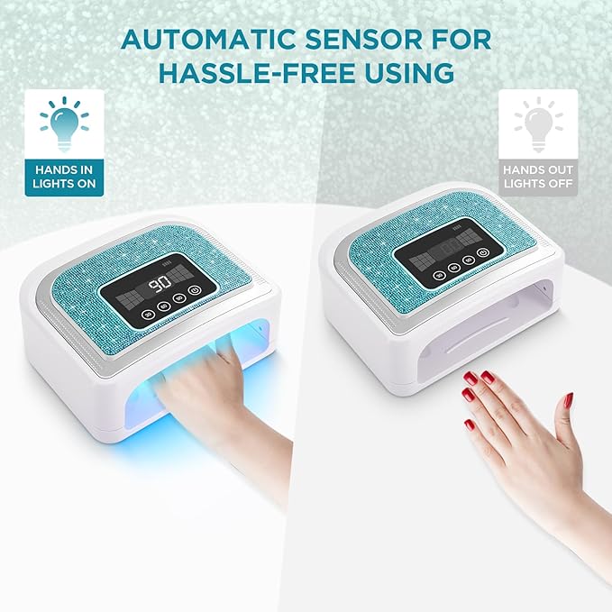 Aedavey Cordless Nail Lamp, Rechargeable UV Nail Lamp for Gel Nails, LED Nail Lamp with 4 Timer Modes, Gel Nail Light Decorate with Sparkling Nail Rhinestones Diamond (Sparkly Blue Diamond)