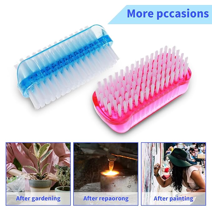 Nail Cleaning Brushes, Double Sided Nail Clean Up Brush with Nylon Stiff Bristles Fingernail Brush for Cleaning Cuticles Fingernails Toes Nail Hand Scrub Brush for Men Women, 2 Pcs(Red, Blue)