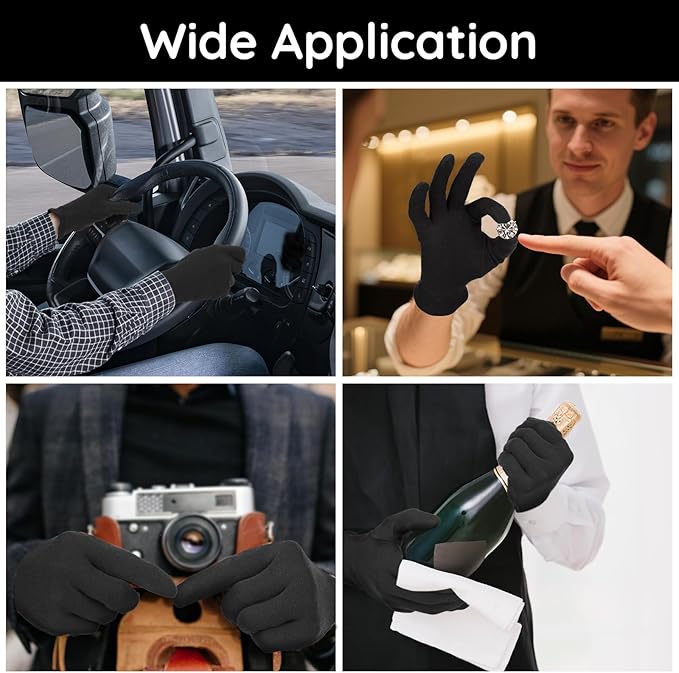 Segbeauty 24 Counts Elastic Black Cotton Gloves for Dry Hands, 12 Pairs Overnight Moisture Lotion Cotton Gloves with Elastic Band for Sleeping Driving Typing, Home Spa Sleep Glove Reusable Soft Glove